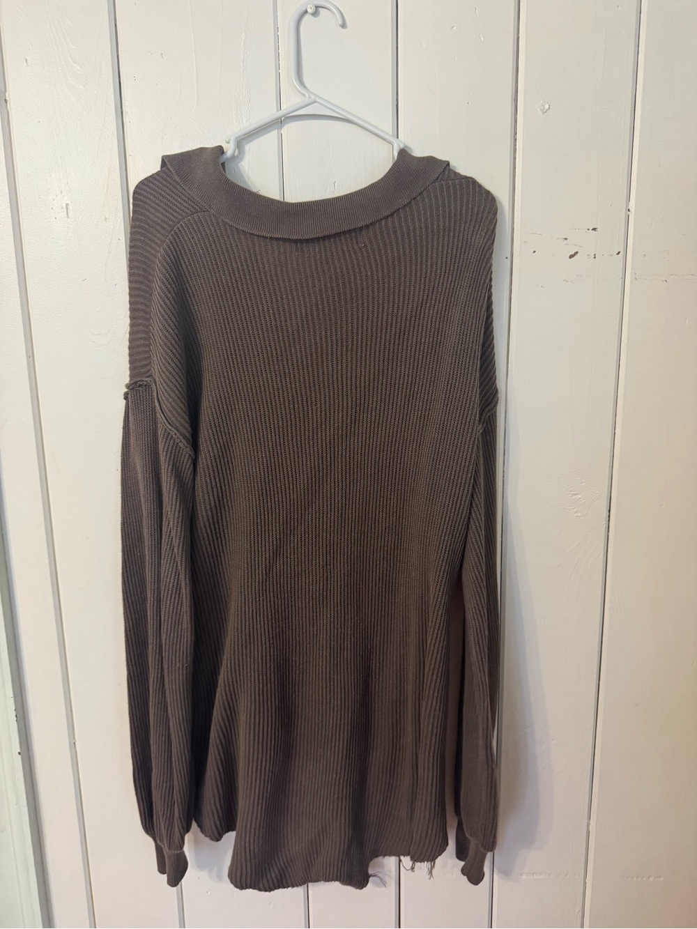 Free People Chocolate Brown Ribbed V-Neck Sweater Tunic - Picture 5 of 5